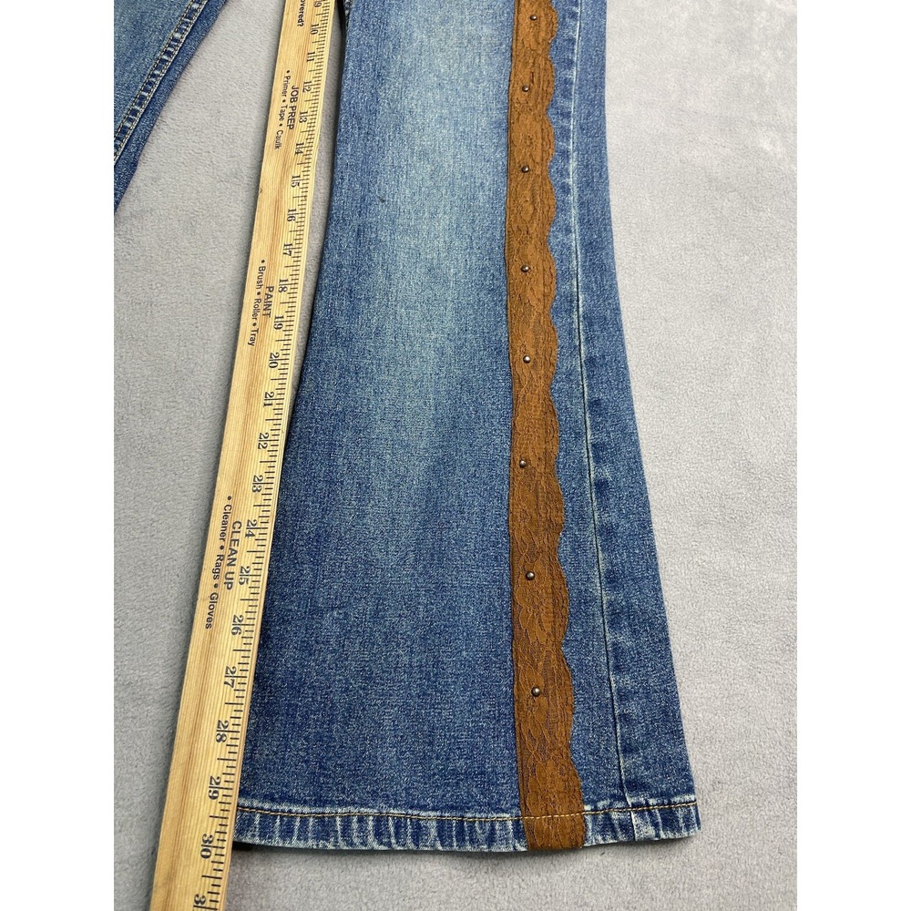 Vintage Y2K Jeans Womens 26 Flare Lace Belted Hippie Boho Festival Stretch Denim - Picture 5 of 8